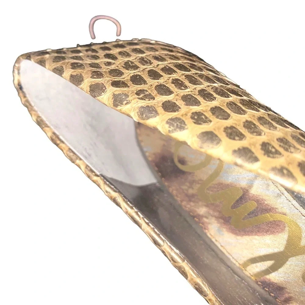 Sam Edelman Evan Snakeskin Gold Spike Heels Size 6 - Picture 7 of 15